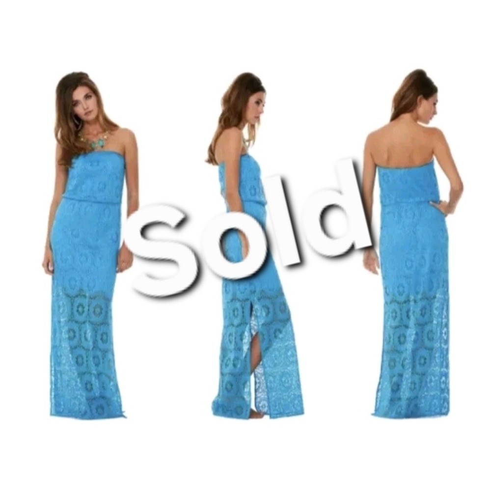 Lilly Pulitzer Emmett Maxi Dress Sz M Ariel Blue King Street Lace Summer Spring